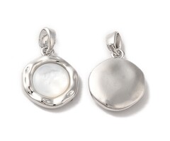 Natural Shell Charm Round Silver 15.5x13x3.6mm