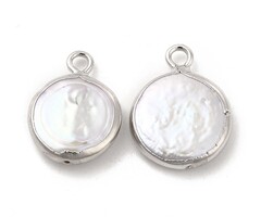 Natural Parel Bedel Rond Zilver 15~17x11~13x3~4mm