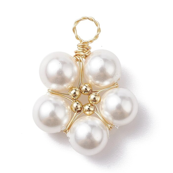 Natural Shell Pearls Charm Flower Gold Plated 22x16x6mm