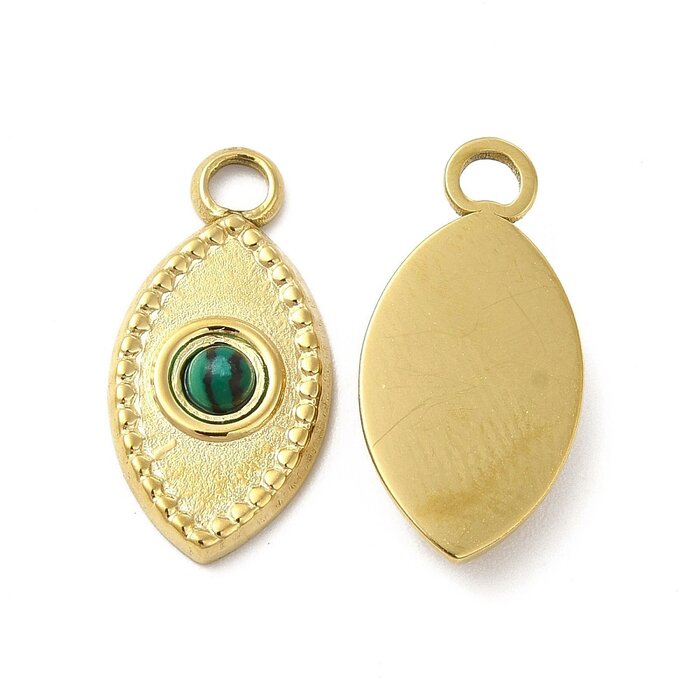 Stainless Steel Edelsteen Bedel Malachiet 20x10x3mm