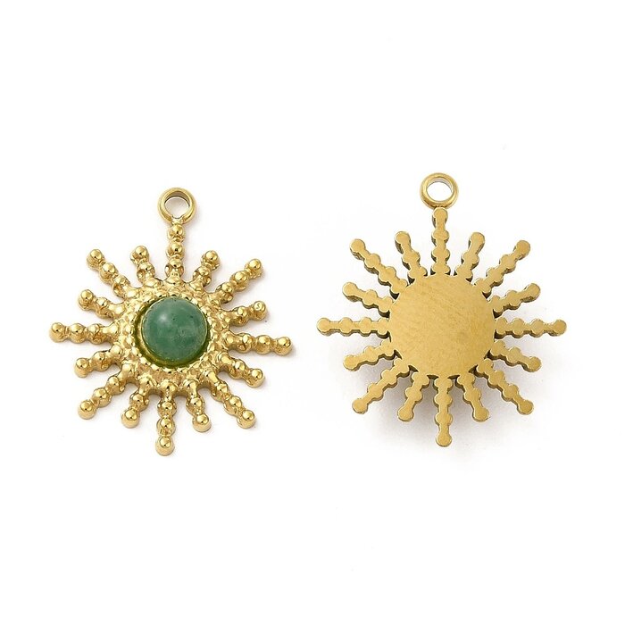 Stainless Steel Gemstone Charm African Jade 18x15x3.5mm