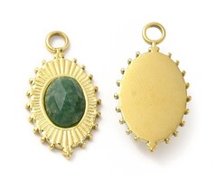Stainless Steel Gemstone Charm Faceted African Jade 22x12x4mm