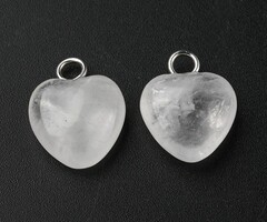 Stainless Steel Natural Gemstone Charm Heart Clear Quartz 13x10x5mm