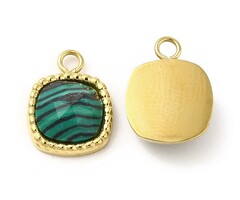 Stainless Steel Gemstone Charm Malachite 10.5x8x3.5mm