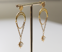 Golden Stainless steel earrings with White Jade