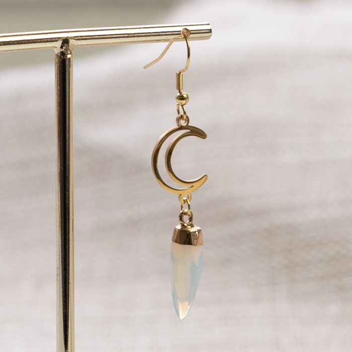 Stainless steel moon earring with Gemstone charm