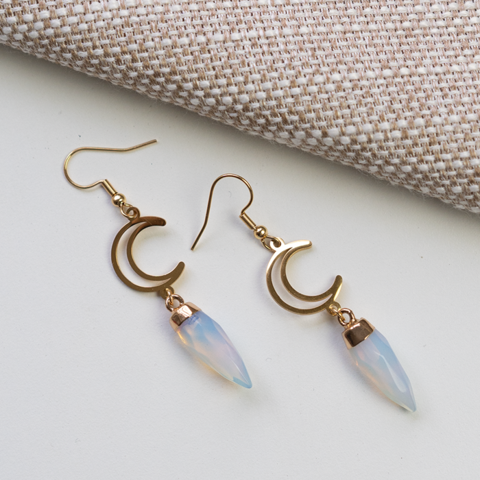 Stainless steel moon earring with Gemstone charm