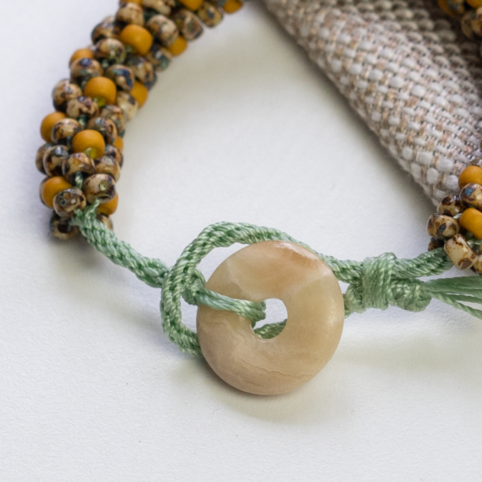 Kumihimo bracelet with Miyuki Seed beads and Gemstone Donut clasp