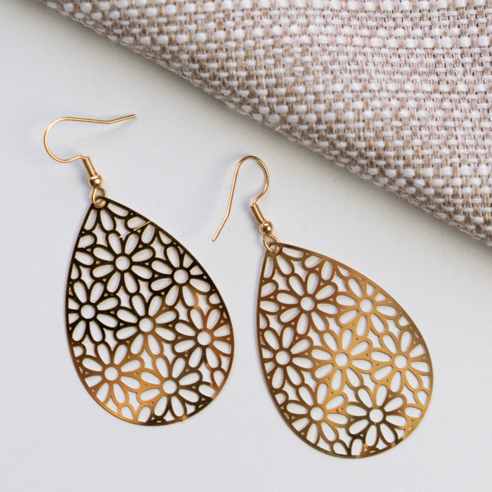 Stainless Steel Bohemian Bedels Gold Plated Druppel 45x31mm