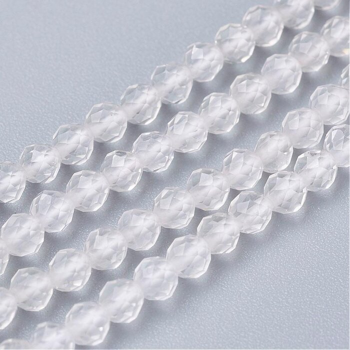 Natural Faceted Gemstone Beads Quartz Crystal 3mm, strand 90 pieces