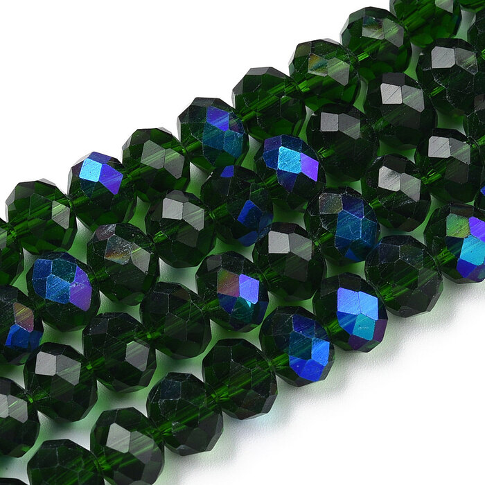 Facet Glaskralen Rainbow Plated Forest Groen 3x2mm, streng 130 stuks