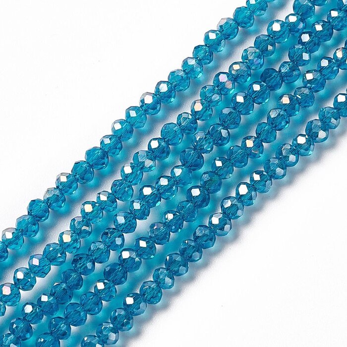 Faceted Glassbeads Electroplate Petrol Blue 3x2mm, strand 140 pieces