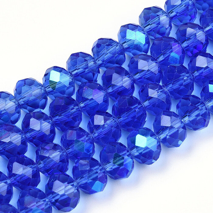 Faceted Glassbeads Electroplate Kobalt Blue 3x2mm, strand 130 pieces