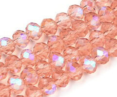 Facet Glaskralen Rainbow Plated Zalm Clear 3x2mm, streng 130 stuks