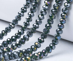 Faceted Glassbeads Electroplate Dark Grey 3.5x3mm, strand 100 pieces
