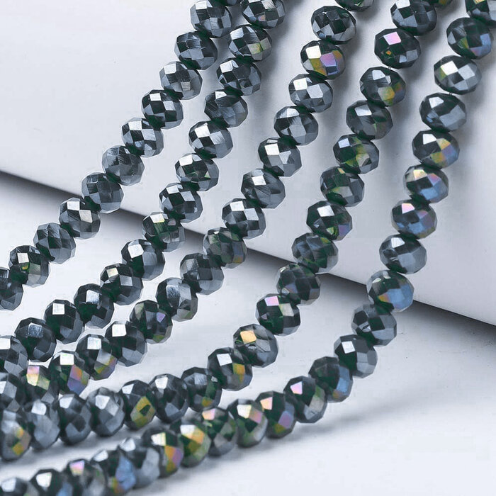 Faceted Glassbeads Electroplate Dark Grey 3.5x3mm, strand 100 pieces