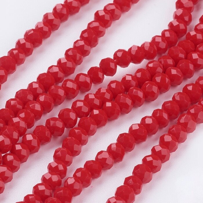 Faceted Glassbeads Red 3x2mm, strand 130 pieces