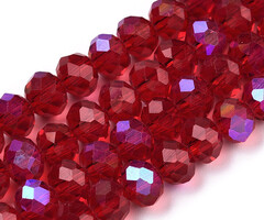 Facet Glaskralen Rainbow Plated Rood Clear 3x2mm, streng 130 stuks