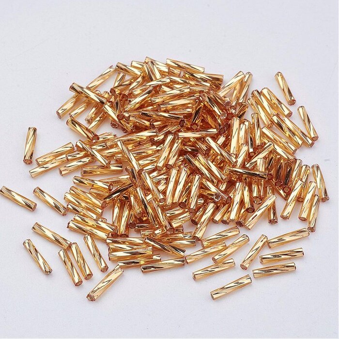 Twisted Bugle Beads Gold 6x2mm, 10 grams