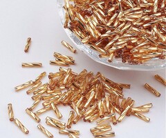 Twisted Bugle Beads Gold 6x2mm, 10 grams