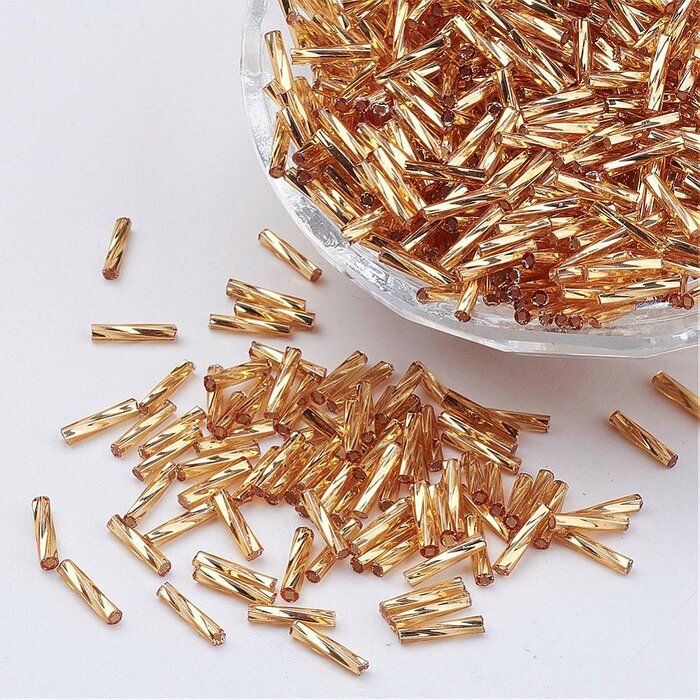 Twisted Bugle Beads Gold 6x2mm, 10 grams