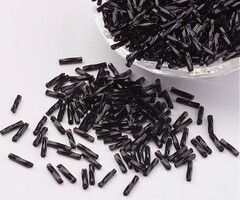 Twisted Bugle Beads Black 6x2mm, 10 grams