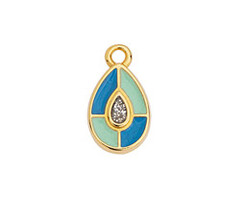 Drop Charm Art Deco Style Blue DQ 24K Gold Plated 9.5x16.5mm