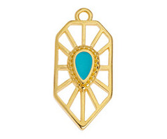Bedel Met Druppel Blauw Art Deco Style DQ 24K Gold Plated 12.6x26.7mm