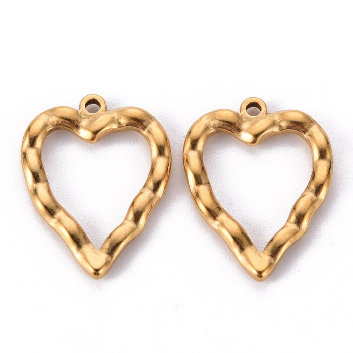 Stainless Steel Bedel Open Hart Gold Plated 26.5x20.5x3mm