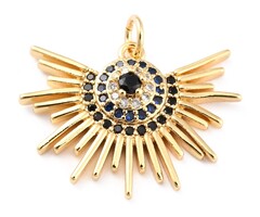 Brass Charm with Zirconia Fan 18.5x24.5x4mm Black