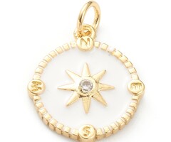 Brass Charm with Zirconia Compass 17x15x2mm