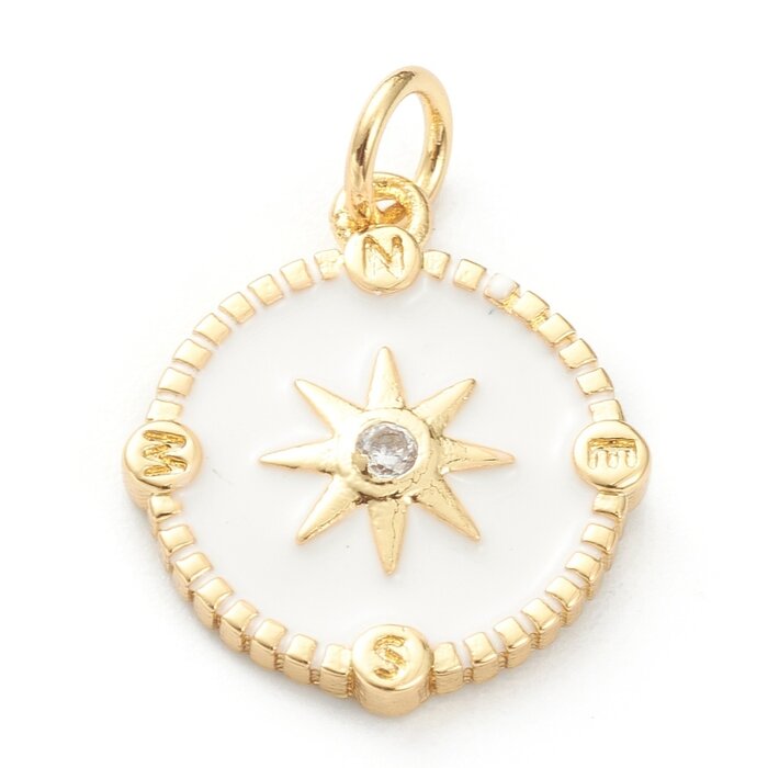 Brass Charm with Zirconia Compass 17x15x2mm