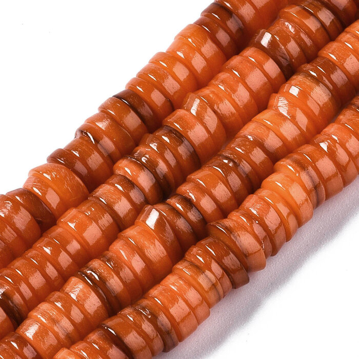 Natural Dyed Shell Disc Beads Orange 6x6x1~2.5mm, strand 180 pieces