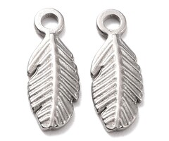 Stainless Steel Charm Leaf Silver 15.5x6x1.5mm