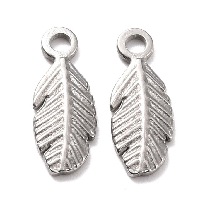 Stainless Steel Charm Leaf Silver 15.5x6x1.5mm