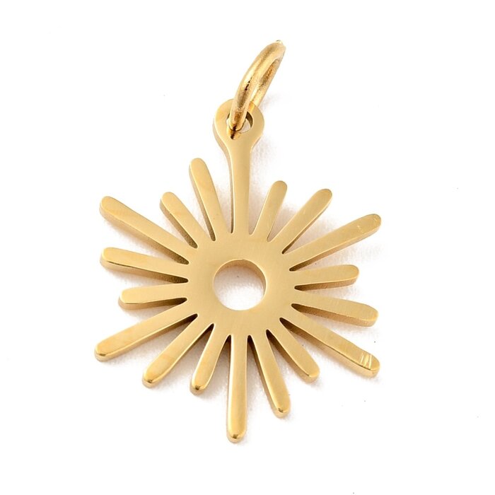 Stainless Steel Charm Sun Gold Plated 17.5x13.5x1mm