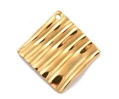 Stainless Steel Charm Textured Rhombus Gold Plated 22.5x22.5x3mm