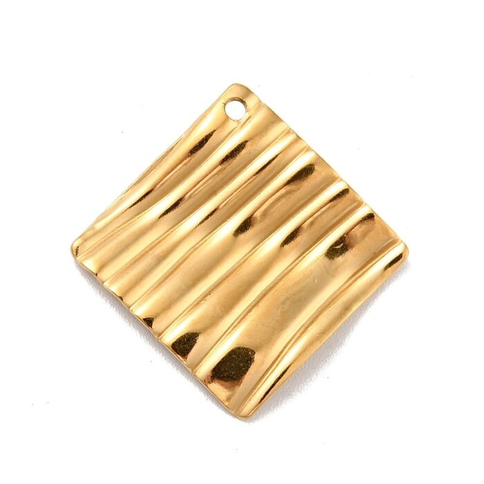 Stainless Steel Bedel Ruit Textuur Gold Plated 22.5x22.5x3mm