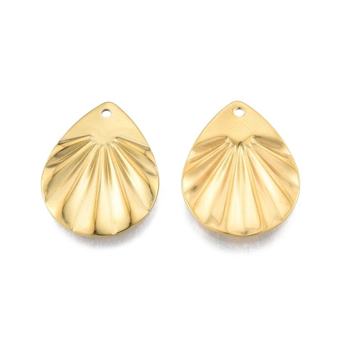 Stainless Steel Charm Textured Teardrop 22x17x1mm