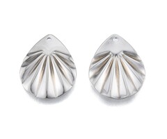 Stainless Steel Charm Textured Teardrop Silver 22x17x1mm