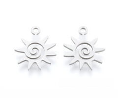 Stainless Steel Bedel Spiraal Zon Zilver 15x13x1mm