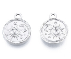 Stainless Steel Bedel Zon en Maan Zilver 19x15.5x2.5mm