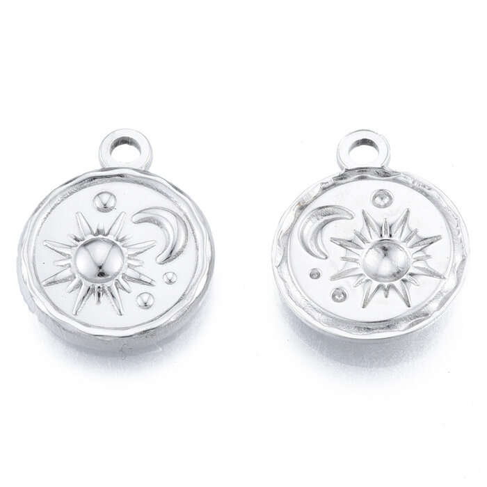Stainless Steel Charm Sun and Moon Silver 19x15.5x2.5mm
