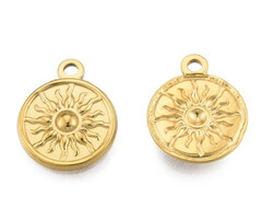 Stainless Steel Charm Coin Sun 19x15.5x2mm