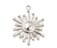Stainless Steel Charm Sun Silver 22.5x17.5x2mm