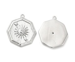 Charm Coin Sun with Zirconia Silver 21x18x2mm