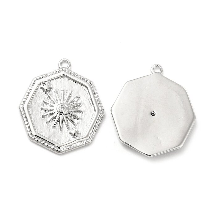 Charm Coin Sun with Zirconia Silver 21x18x2mm