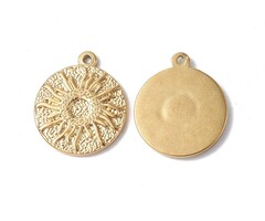 Stainless Steel Charm Sun Coin 17.5x15x2mm