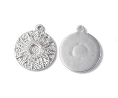 Stainless Steel Charm Sun Coin Silver 17.5x15x2mm