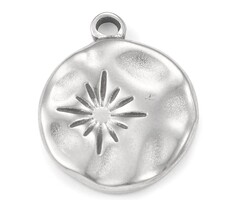 Stainless Steel Bedel Zon Munt Textuur Zilver 18.5x15x2mm
